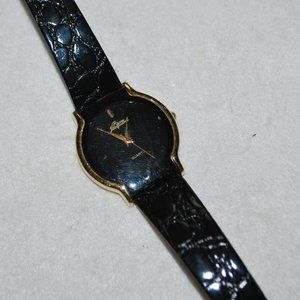 Pierre Jacquard Black Quartz Watch w/Leather Band